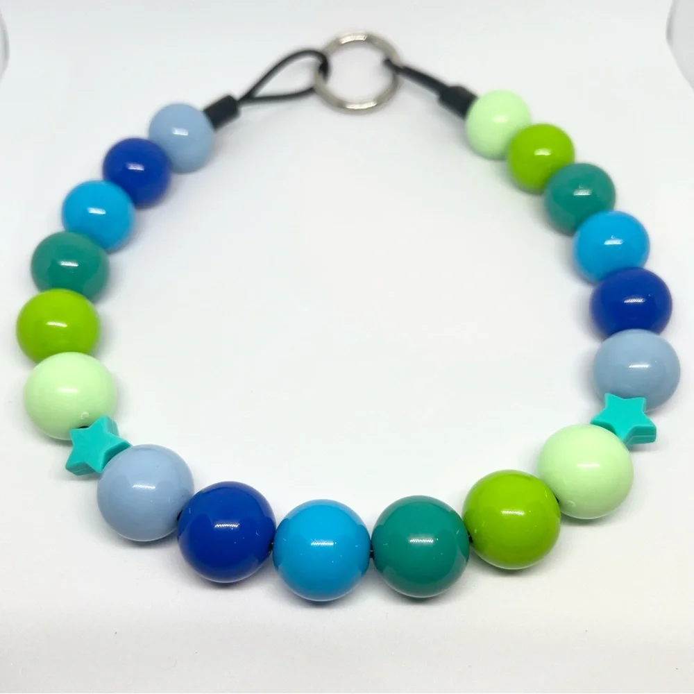 Blue Green Teal Gradient Beaded Dog Collar Necklace Size Medium - 16 inches